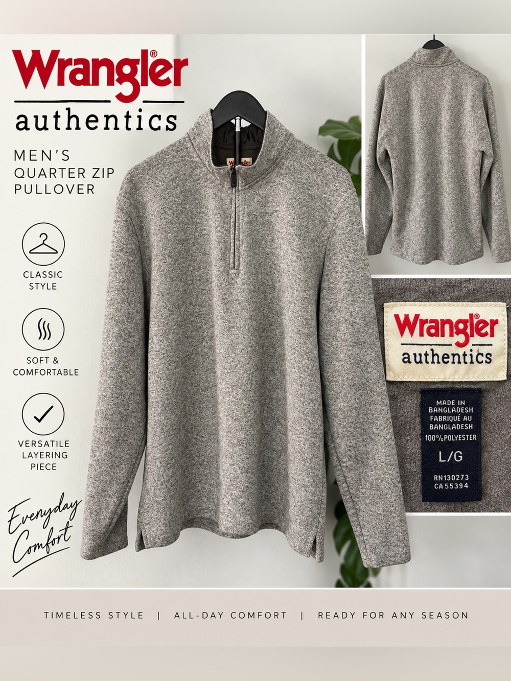 Wrangler Light Grey Half-Zip Pullover Sweater